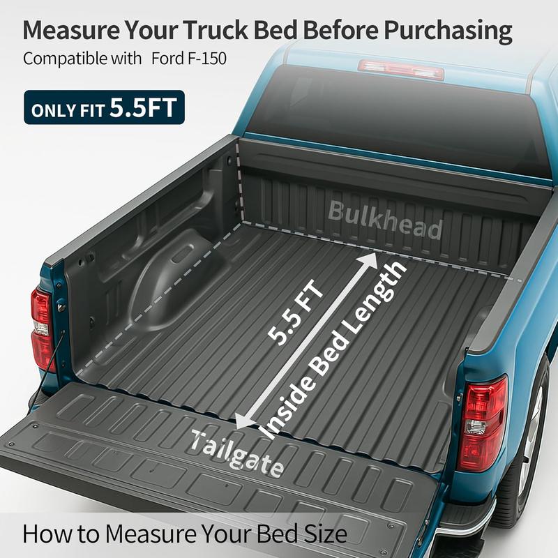 YITAMOTOR Quad Fold Hard Truck Bed Tonneau Cover for Ford F150 F-150 2015-2025 5.5ft Bed Black Added Value Design