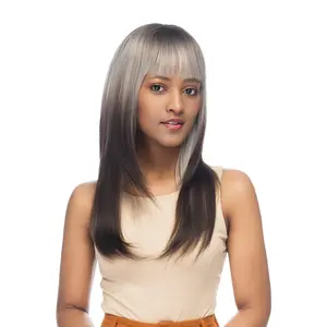 18-Inch Ash Platinum Blonde Reverse Ombré (Scorched Espresso Roots) Layered Straight Synthetic Wig | 【Heat Resistant】【Cap Included】 |  #14 @45 FSGA
