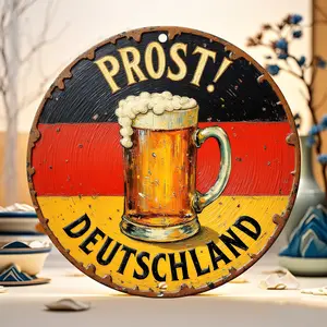 2D Flat, Decorative Signs & Plaques2D Flat Aluminum Beer Medallion Wall Decorations - 8x8 Inch German Theme Prost German Design, Round Metal Art for Interior and Exterior Decoratio