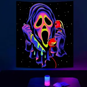 Black Light Skull Tapestry, UV Reactive Neon Horror Wall Hanging, Glow-in-the-Dark Ghost Decoration Suitable for Bedrooms, Game Rooms, and Parties - 30 x 40inch
