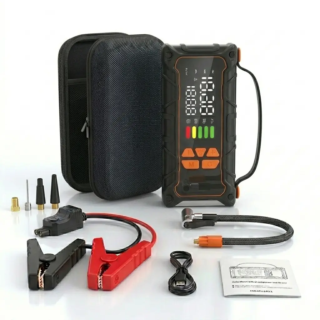 Portable Car Jump Starter,4000A Car Battery Starter, with 160PSI Tire Inflator, 12V Car Battery Starter, 15000mAh Mobile Power Bank, with LED Light.
