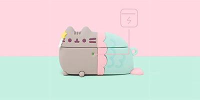 iFace Pusheen the Cat AirPods 1st and 2nd Gen Case (Laying Down) - Carabiner Clip Included, Cute Silicone Protective Cover Figure Type
