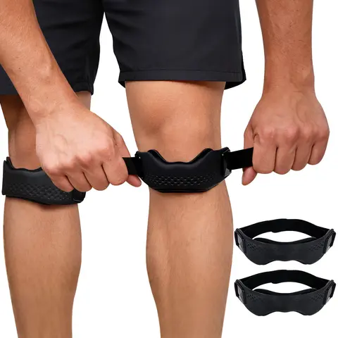 Patella Support Knee Strap, Silicone Patella Stabilizing Knee Pad Adjustable Anti Slip Suitable for Exercise and Sports (Come with 2 Different Length Straps)