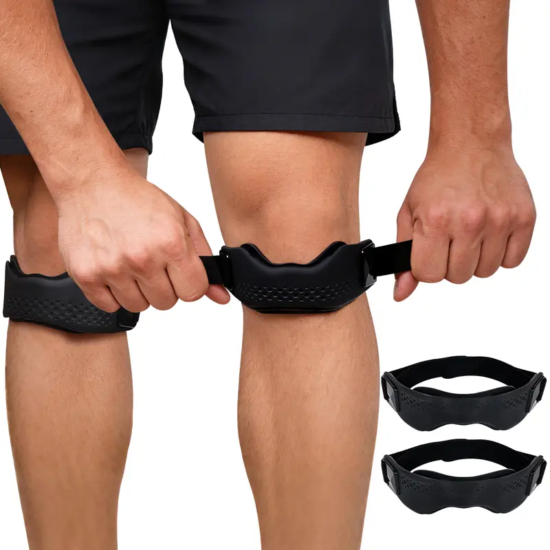 Patella Support Knee Strap, Silicone Patella Stabilizing Knee Pad Adjustable Anti Slip Suitable for Exercise and Sports (Come with 2 Different Length Straps)