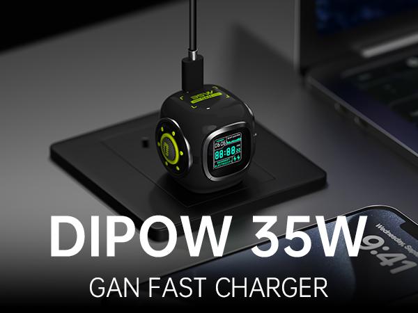 Divoom Dipow 35W USB-C Charger Fast GaN with DIY Pixel Display Foldable Compact Wall Block Power Adapter for iPhone 16/15 MacBook iPad Galaxy S23/S24 Switch Charging Portable