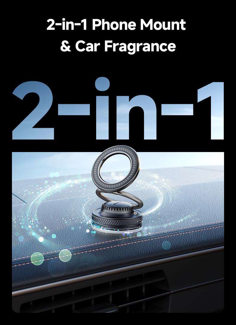 MAGIC JOHN 2-in-1 Magnetic Car Mount with Built-in Rose Fragrance | 360° Adjustable Phone Holder for Navigation | Fits Windshield, Dashboard, Mirrors & Smooth Surfaces