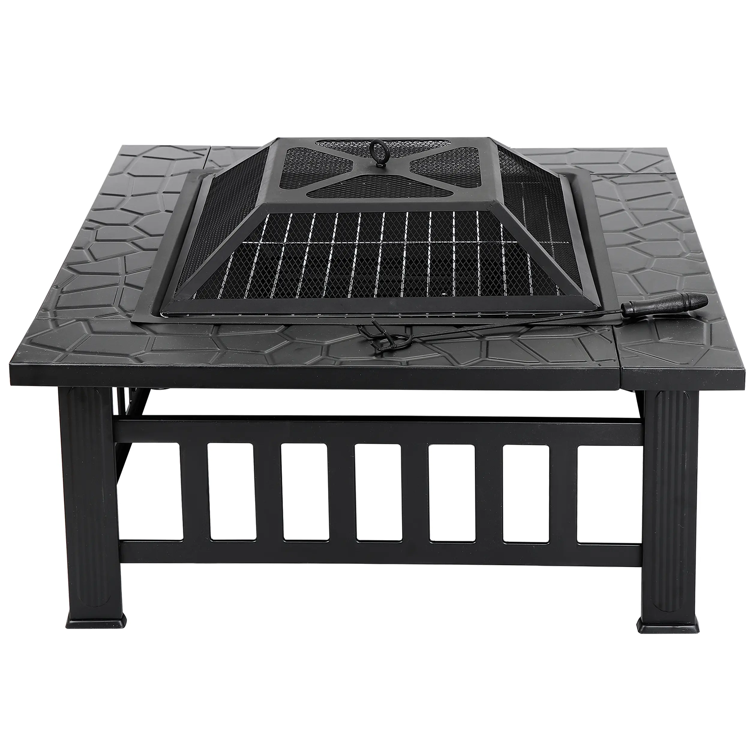 Segawe Square Heavy-Duty Stainless Steel Frame Wood-Burning/Charcoal Tabletop Fire Pit Set (32/26/22-in) - Decorative Patio Heater, Exterior Outdoor Furniture Set, Food-Safe Firepit for Home Garden Use, Drinks