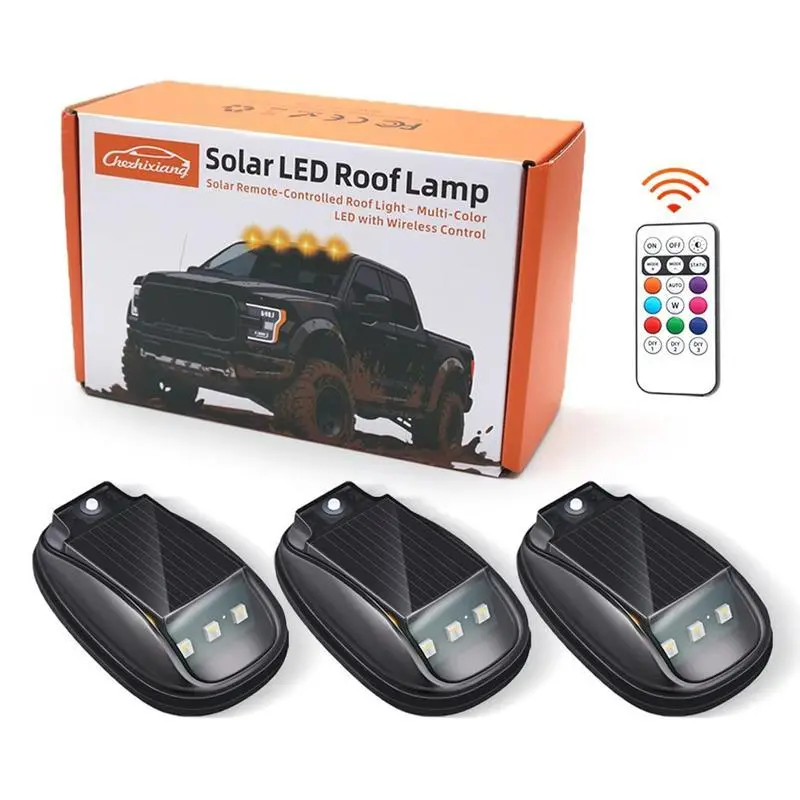 Solar Car Roof RGB Strobe Light With Remote Control Cab Signal Lamp Wireless No Punch LED Truck Pickup Warning Lights for Camping Enhanced Night Visibility & Interior Lighting vibration sensor