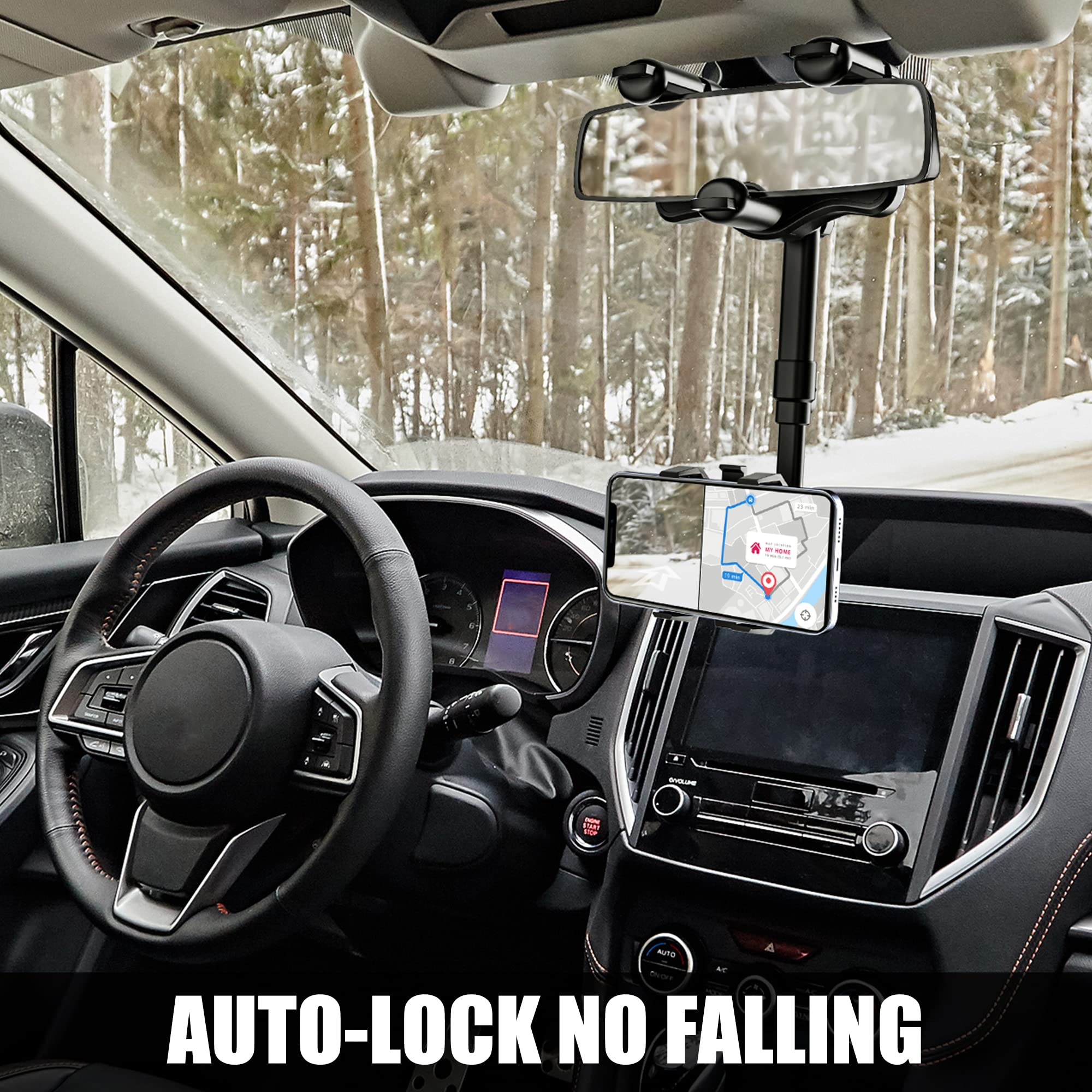 360° Rotating Rearview Mirror Phone Holder: Retractable, Strong Grip, Durable Universal Holder, Perfect for Hands-Free Use in the Car - Safe Practical