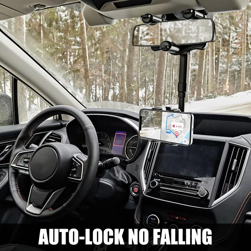 360° Rotating Rearview Mirror Phone Holder: Retractable, Strong Grip, Durable Universal Holder, Perfect for Hands-Free Use in the Car - Safe Practical