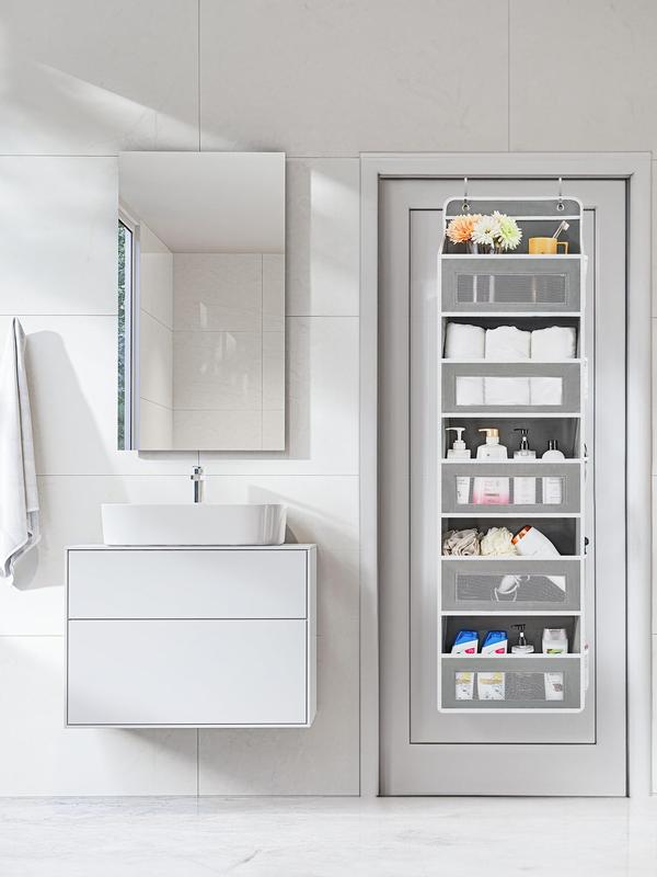 Home decor,christmas decorations,Black Friday Deal,Door Hanging Storage Rack - 5+5 Pockets for Everyday Storage with 5 Large Clear & Mesh Side Pockets for Bedrooms Bathrooms & Food Storage Rooms Grey Organizer Set Installation Hangable 10 - 15 Kg Capacity