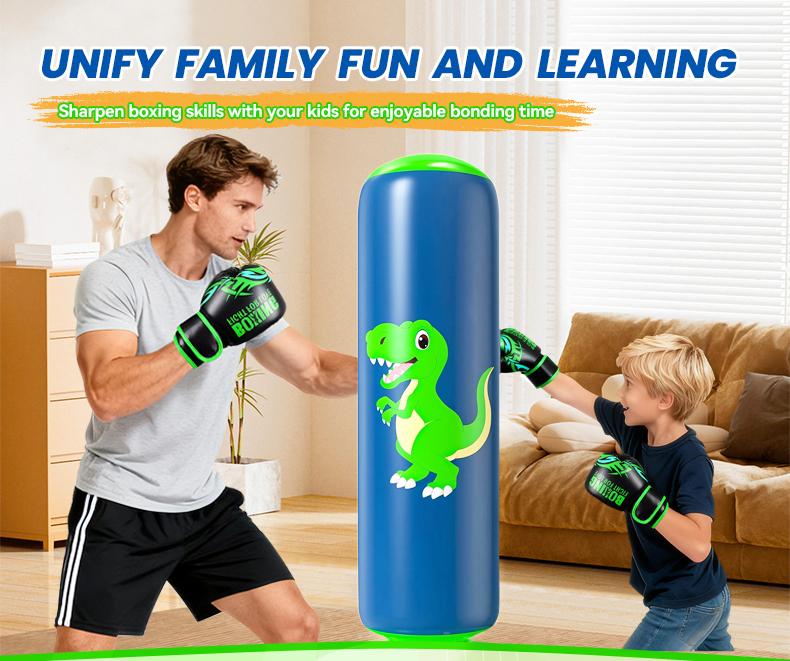 48-Inch Stable No-Leak Inflatable Dinosaur Punching Bag, QP0 Kids Outdoor Play Toys, 3-6 Year-Old Boys & Girls Karate/Taekwondo Practice Set,