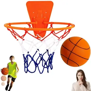 Silent Basketball and Hoop Set, 2026 Upgrade Quiet Foam Indoor Training Ball, No Noise with Wall Mount Hoop Silent Ball Professional Indoor Basketballs Frame, Foldable Adhesive Wall-Mount No-Drill Hoop for Bedroom, Office & Home, Space-Saving Design