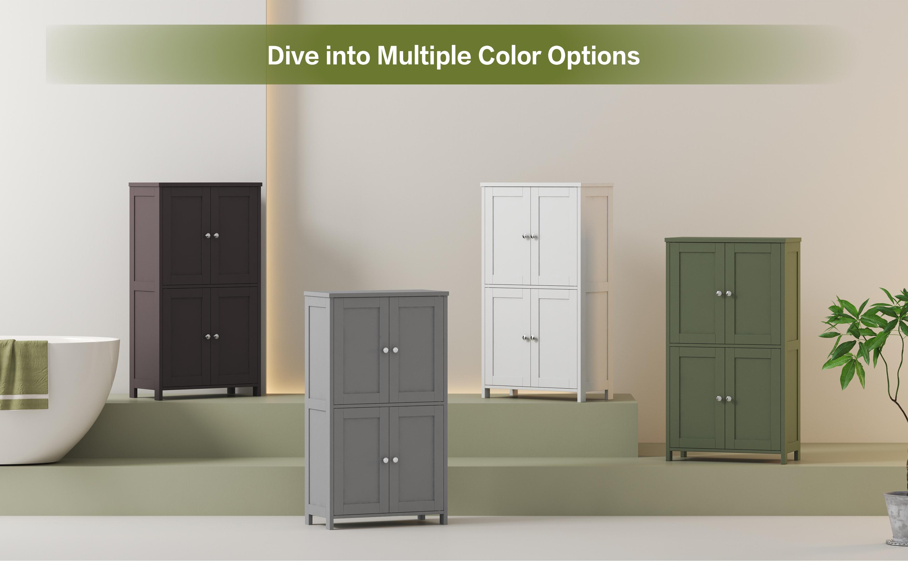 Walsunny Bathroom Floor Storage Cabinet White Freestanding Unit with 4 Doors 11.8x23.6x43.3 Inches Organizer for Books & Decor