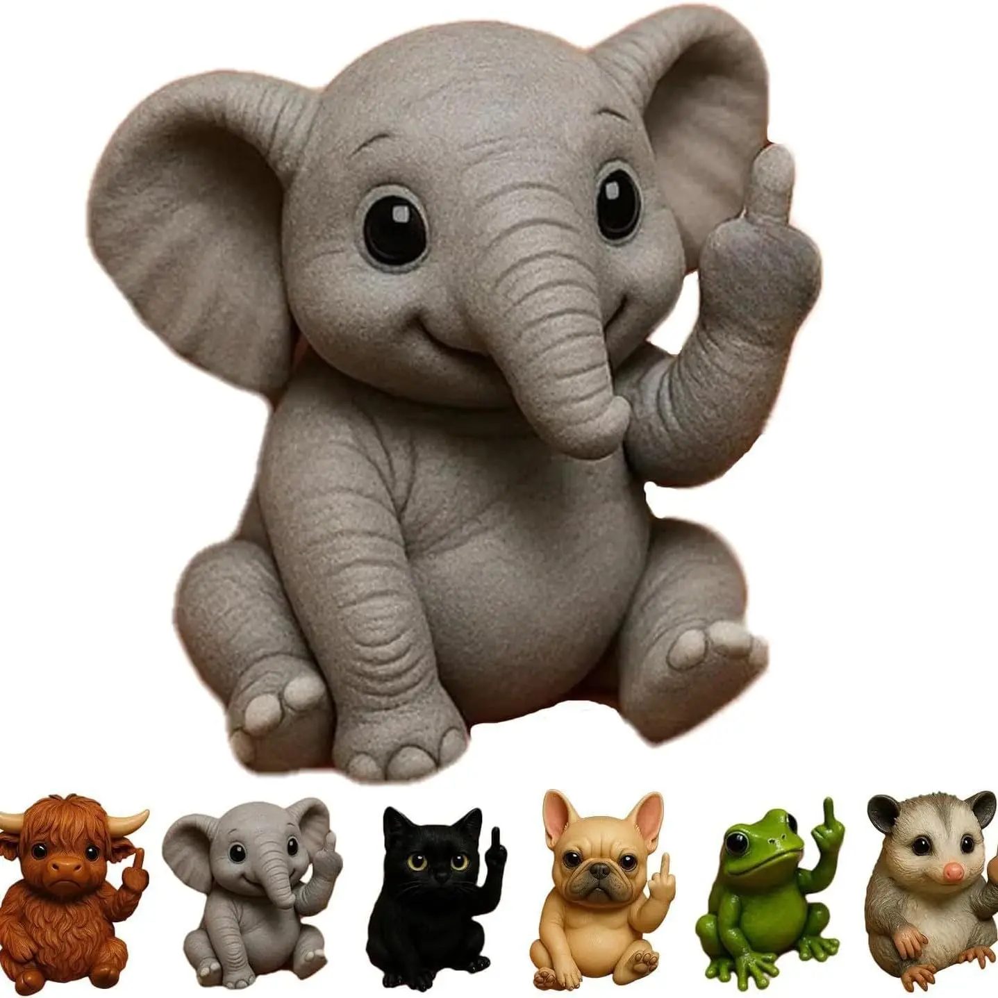Fun Mini Middle Finger Animal Statue, Animal Middle Finger Desktop Statue, Funny Middle Finger Animal Desktop Decoration, Home Decoration Sculpture for Office Desk Gift (Elephant)