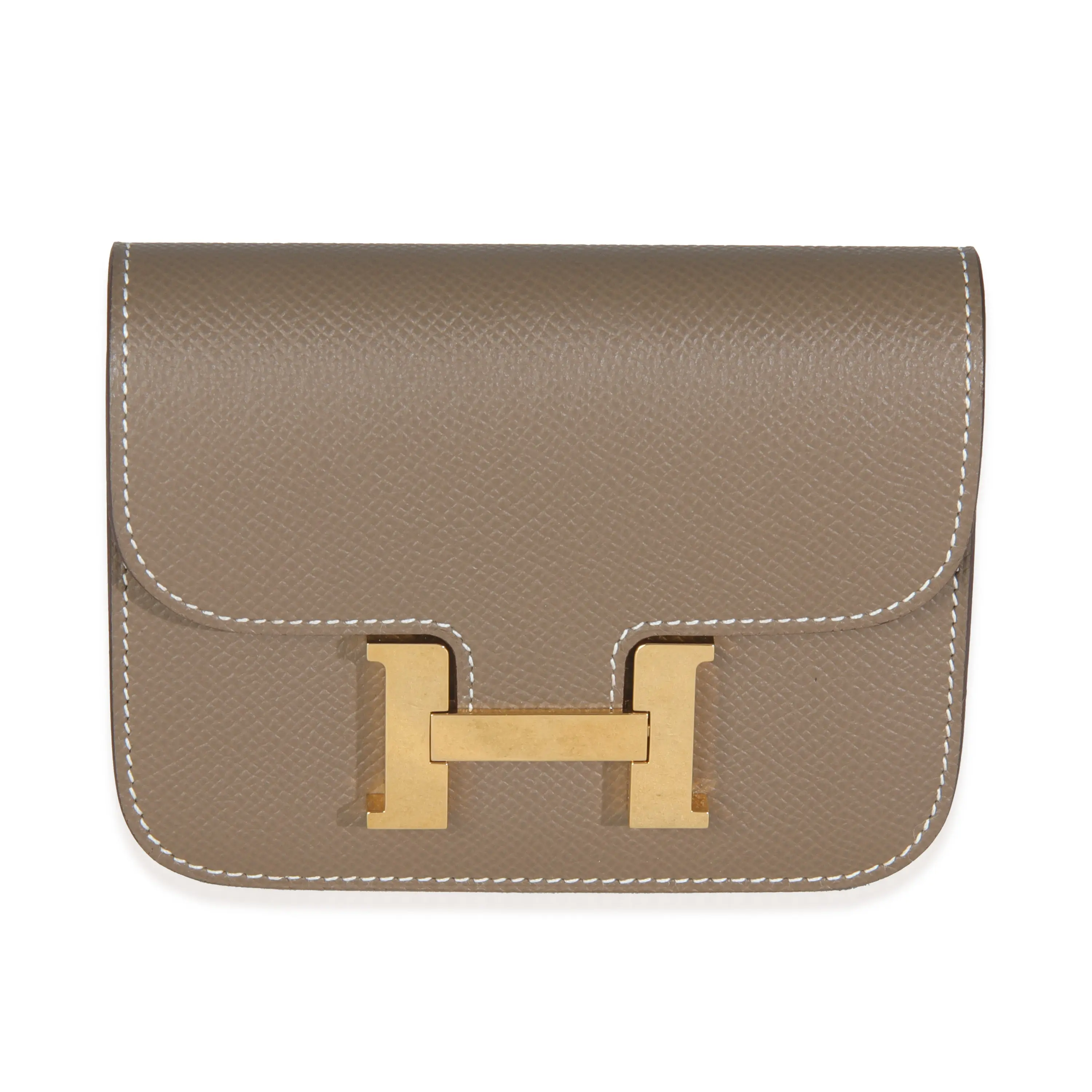 Pre-owned Leather Small leather goods Etoupe Epsom Constance Slim Wallet GHW