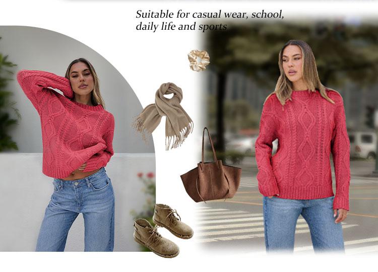 AUTOMET Women's Oversized Cable Knit Crewneck Sweaters Chic Womenswear Knitwear Soft Style Tops SpringFresh