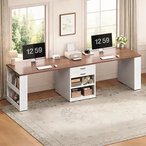 SEDETA 90.5" 2 Person Computer Desk, Long Office Desk with Storage Drawers, Two Person Gaming Desk Writing Table with Storage for Home Office