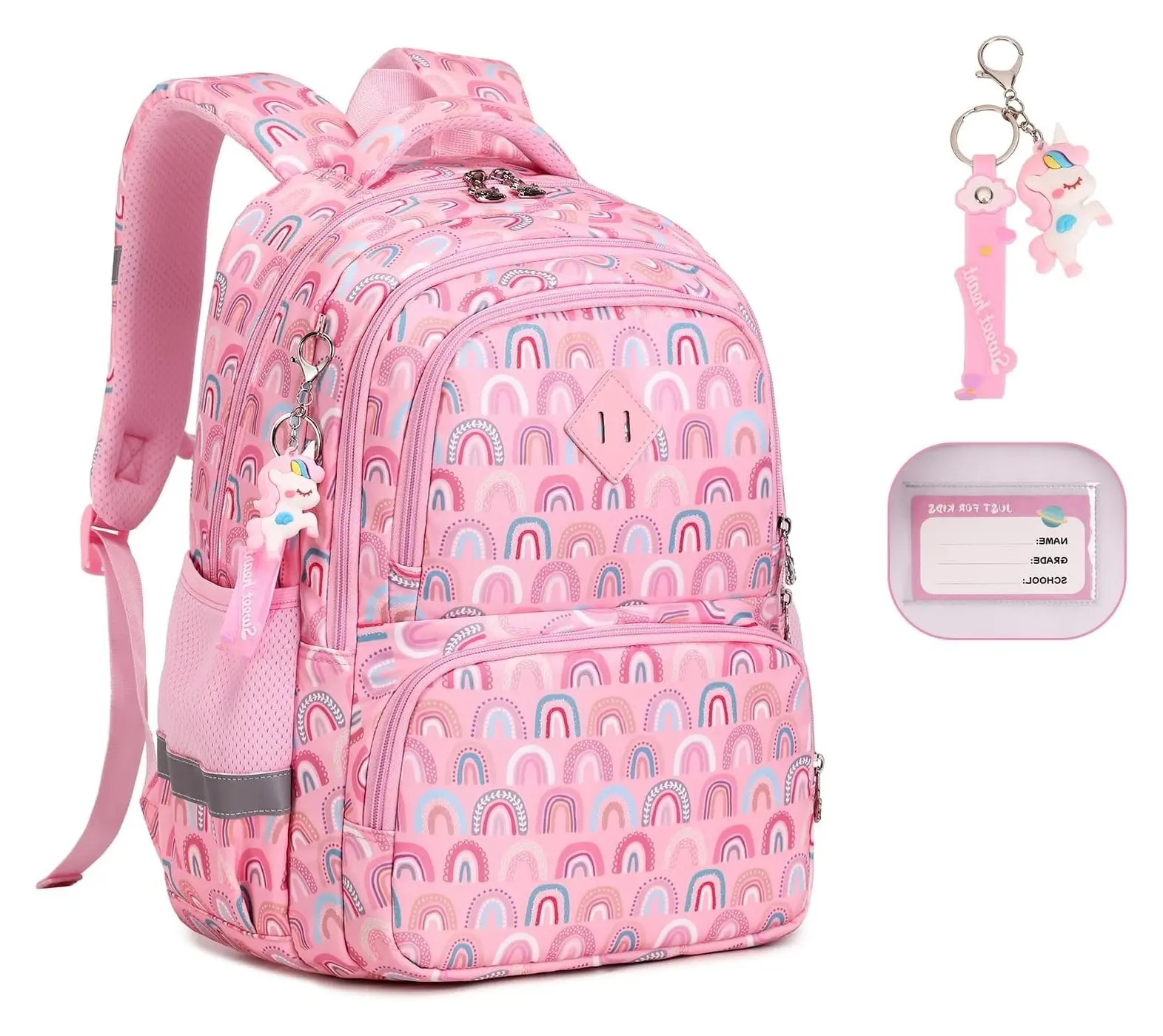 Kids Backpack, Kawaii Printed Girls Bookbags for Preschool, Lightweight School Backpack for Primary Elementary Kindergarten, Waterproof Teen Backpacks, Pink/RainbowGift