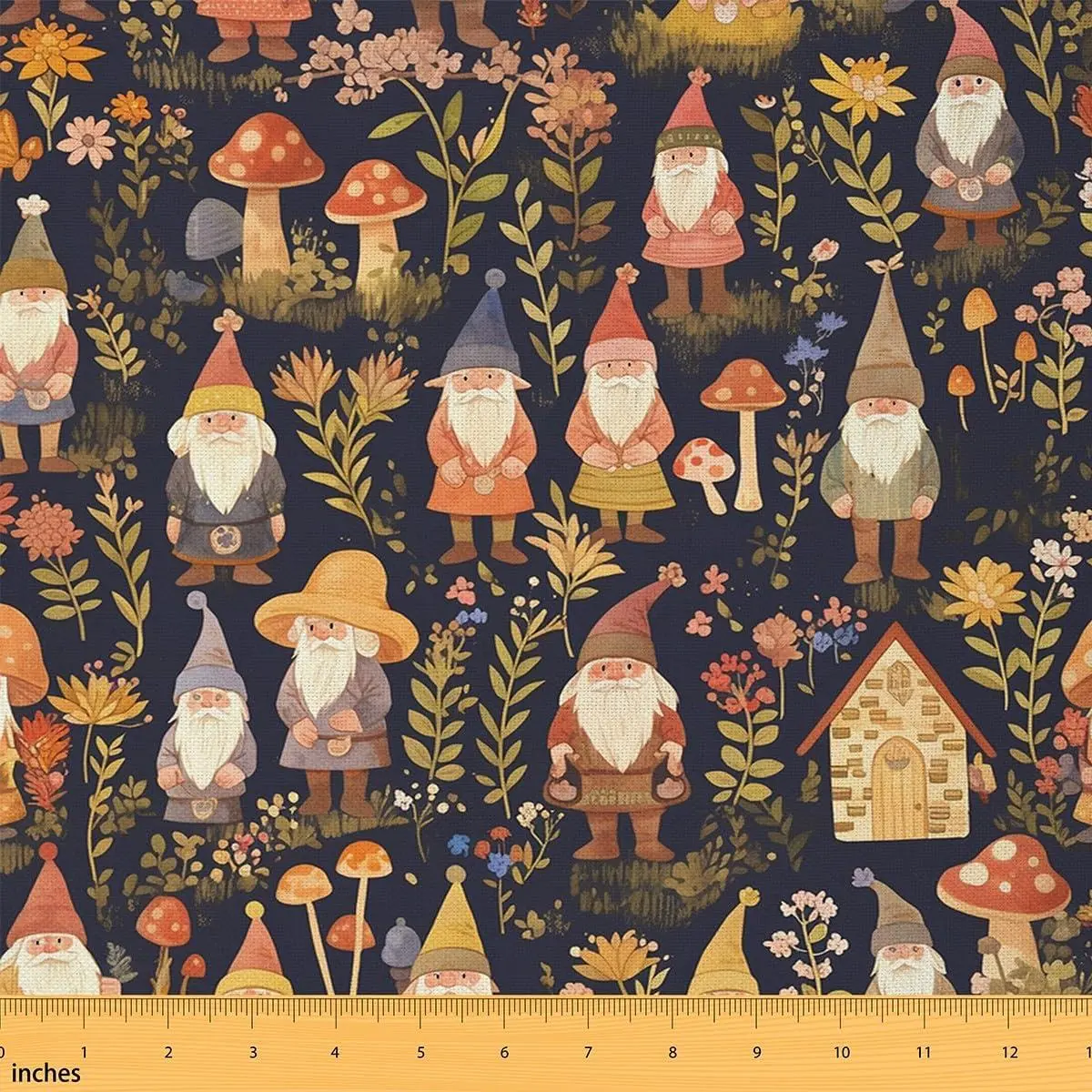 Feelyou Jungle Gnome Polyester Outdoor Fabric by The Yard - Waterproof, Medium Weight, Nature Botany Wild Mushroom Flowers Leaves Fabric for Sewing, Upholstery, Indoor/Outdoor Rustic Cabin Home DIY Projects