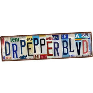 Retro Dr Pepper BLVD Aluminum Wall Art 16x4 Inches - Vintage License Plate Decor for Soda Fans & Man Cave