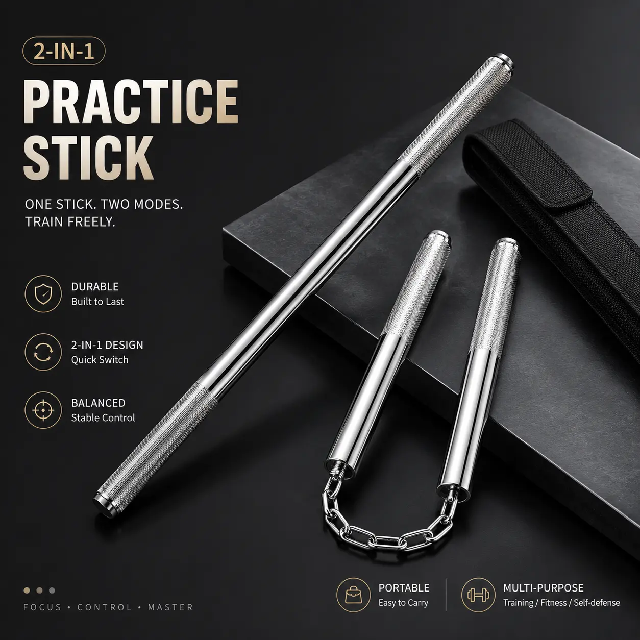2-in-1 Connectable Nunchaku Training Sticks - 55cm, Balanced Weight, Non-Slip Grip, Detachable Link, Beginner-Friendly Practice & Performance Tool (Sports & Outdoor Leisure Recreation Equipment)