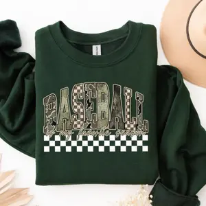 Checkered Camo Baseball Sweatshirt: Vintage Favorite Season Crewneck Sports Mama