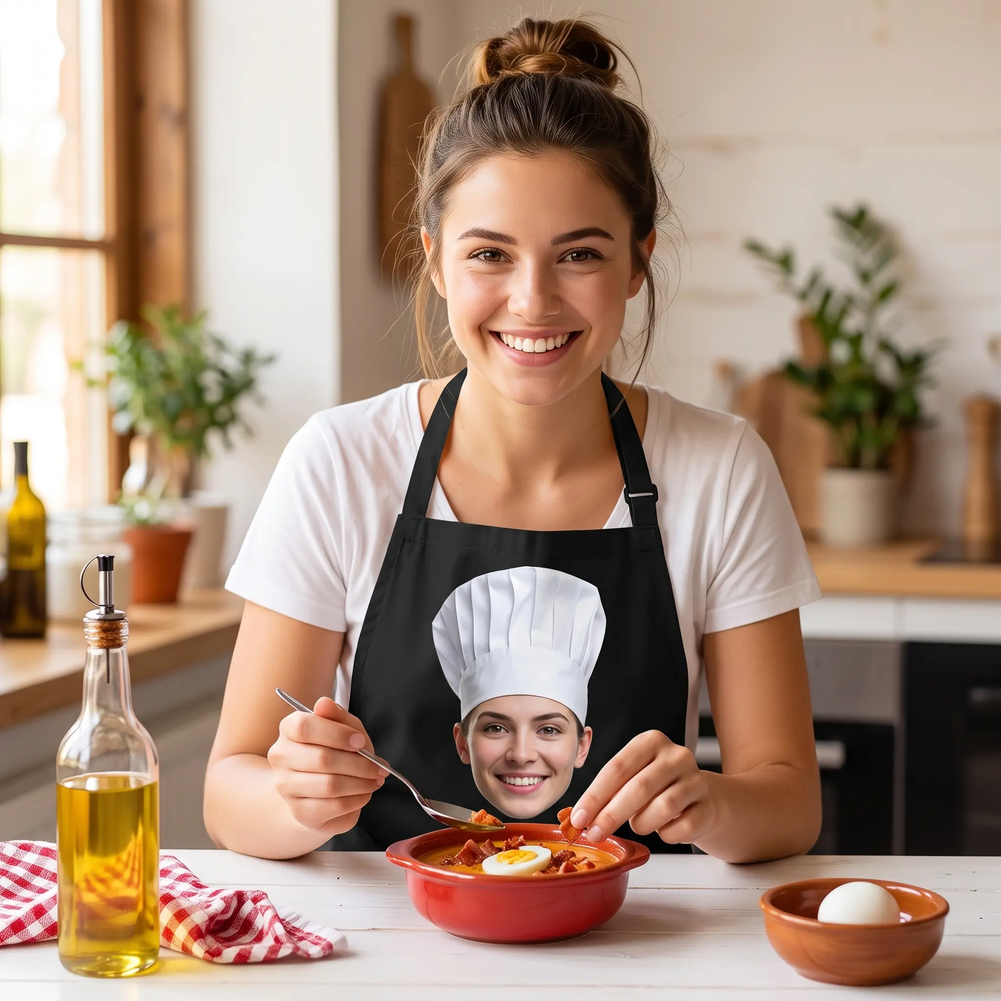 Custom Face Apron, Adjustable Neck Photo Apron, Full-Length Cooking Apron with Pockets, Custom Name Apron, Chef Face Personalized Gift Apron Baking Buckle