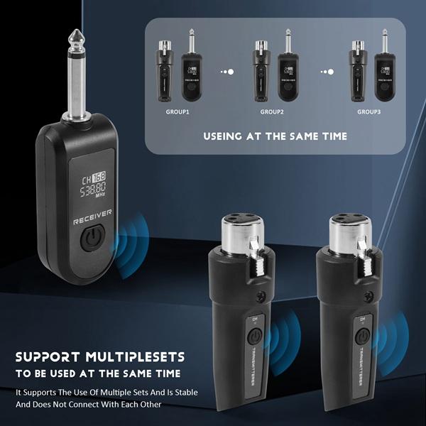 ABS Wireless Microphone System with 48V Phantom Power Wired to Wireless Handheld Dynamic Instrument Mic for Professional Audio