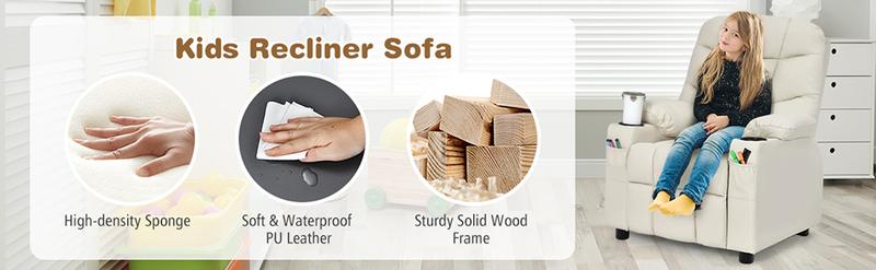 COSTWAY Kids Recliner Chair with Cup Holder, Adjustable Lounge Chair w/Footrest & Side Pockets for Children Boys Girls Room, Ergonomic Toddler Furniture Sofa, Kids Recliner,Christmas Festival Gift Black Friday Cyber Monday