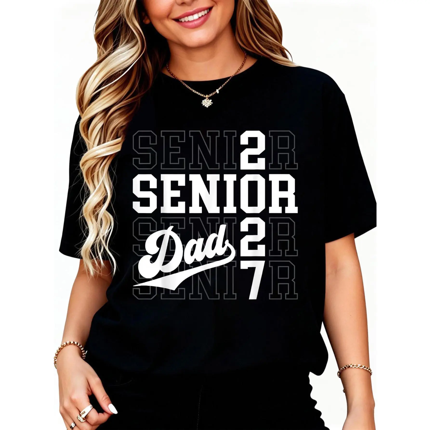 Men 100% Cotton Proud Senior Dad Class of 2027 Graduation 2027 Senior Dad 27 T-Shirt Unisex Clothing