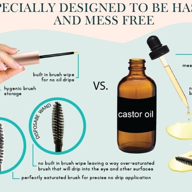 Organic Castor Oil - All Natural Cold Pressed Castor Oil Eyelash Growth Serum with Mascara Tube - Eyelash Conditioner Lash Boost Serum