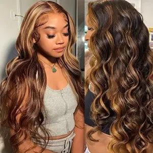 [Blend] Honey Blonde HD Lace Front Wig 13x4 180% Density Human Hair P4/27 Highlight Body Wave Lace Front Wigs Colored Wigs Gift For GF