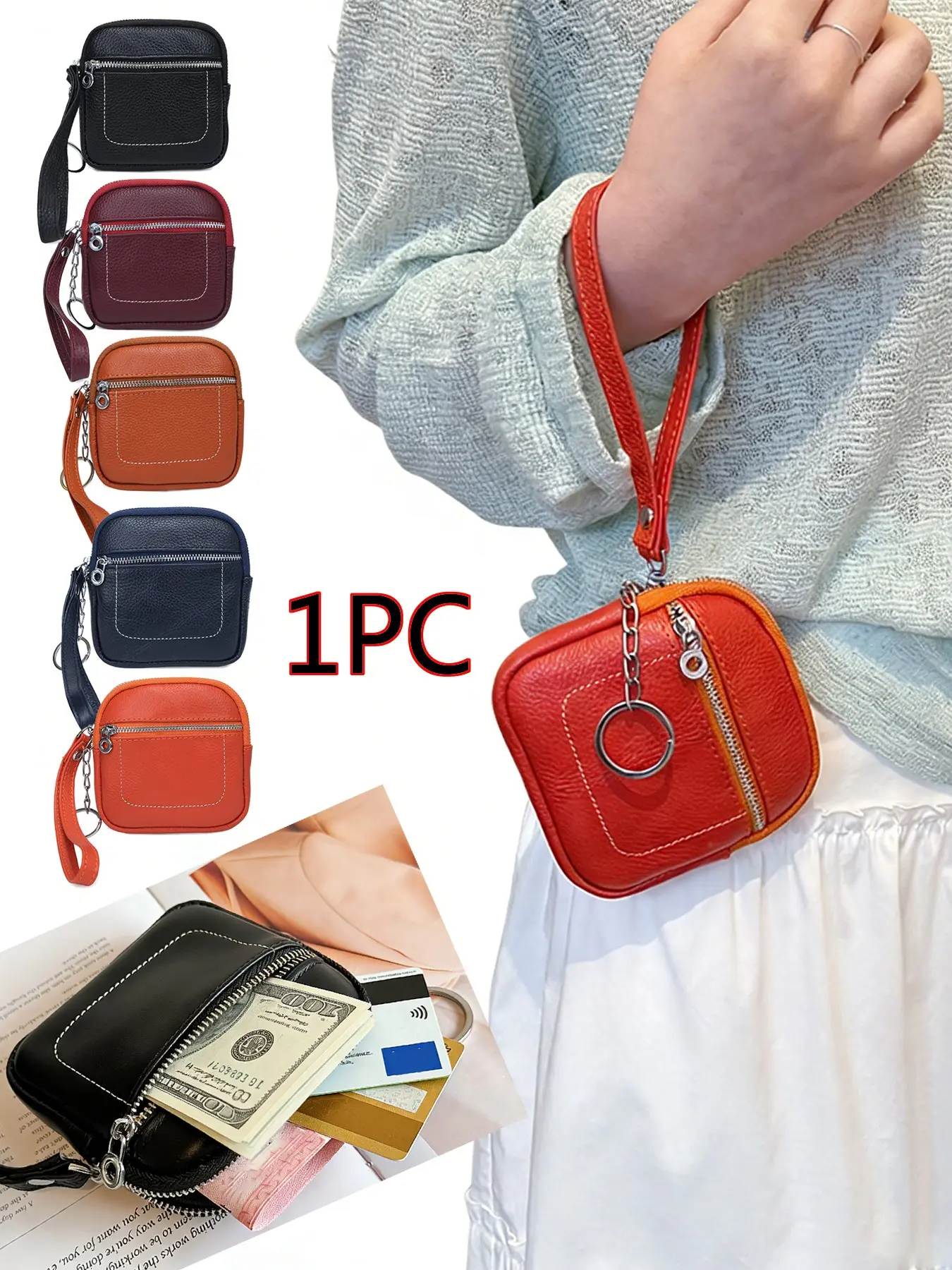 Square Mini Leather Card Wallet and Coin Purse, Zipper Lock Design, Fashion Casual Style Money Bag, Perfect Unisex Gift for All Seasons, Stylish Wallet, Coin Pocket, Coin Pouch
