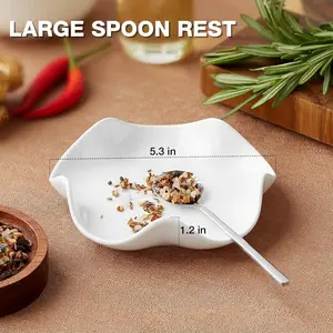 Ceramic Spoon Rest, 5.3in Black & White Pattern, Heat Resistant Cooking Spoon Holder for Kitchen Countertop, Stove Top, Spatula, Ladle, Coffee Spoon Rest