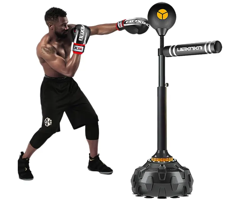 Freestanding Reflex Bag with 360° Spinning Bar - Adjustable Height Boxing Speed Trainer, Heavy-Duty Equipment for Adult Home Gym, Fast Rebound, Stabilized Base, Durable Punching Surface, Suction Cups, Compact, Customizable, Develop Defensive Head Movement