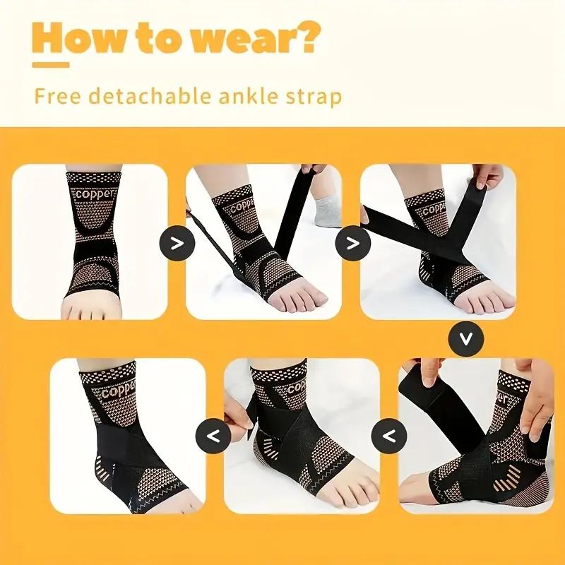 Copper Infused Ankle Support Brace (2-Pack) - Adjustable Compression Sleeve for Sports/Running - Pain Relief for Achilles Tendonitis, Plantar Fasciitis & Sprains,Adjustable Support for Achilles Tendonitis & Plantar Fasciitis Pain Relief