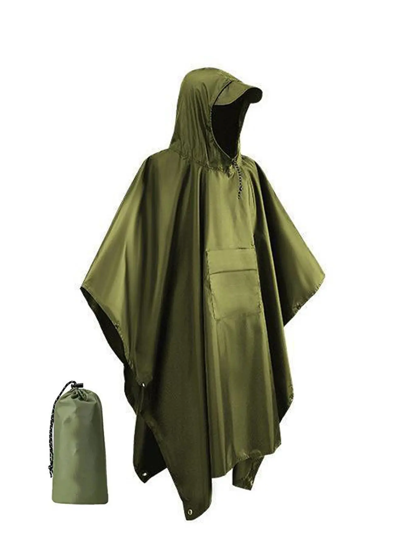 3-in-1 Outdoor Hooded Raincoat with Storage Bag, Rainproof Waterproof Multifunctional Raincoat for Camping, Hiking and Climbing