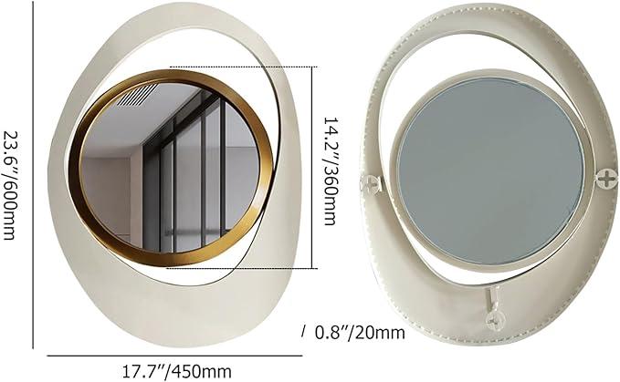 One Piece Elegant 23.6-Inch White & Gold Geometric Decorative Reflective Glass Wall Mirror for Living Room, Entryway, and Bedroom Installation