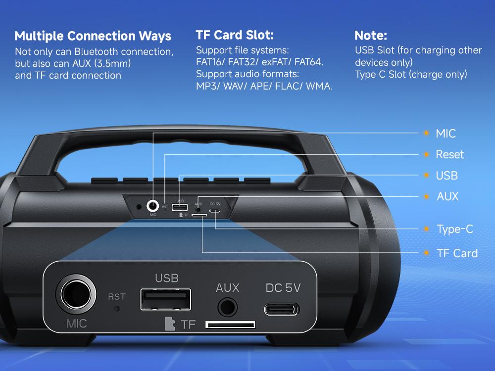 W-KING  120W Peak 70W RMS  table Bluetooth Speaker with Wireless Microphone, Waterproof Speakers with Subwoofer Outdoor Speakers Bluetooth Boombox/42H/Bass Up/DSP/AUX/Stereo Pairing Waterspeaker Karaoke Set speaker subwoofer bluetooth speakers