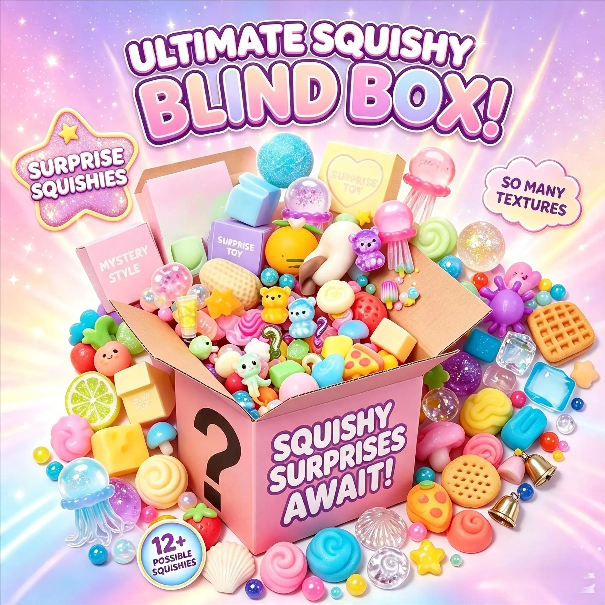 100+ Pieces Assorted Squishy Figures Blind Box Surprise Toy Slow Rising Soft Fidget Toys Featuring Moai Head Panda Rabbit Stress