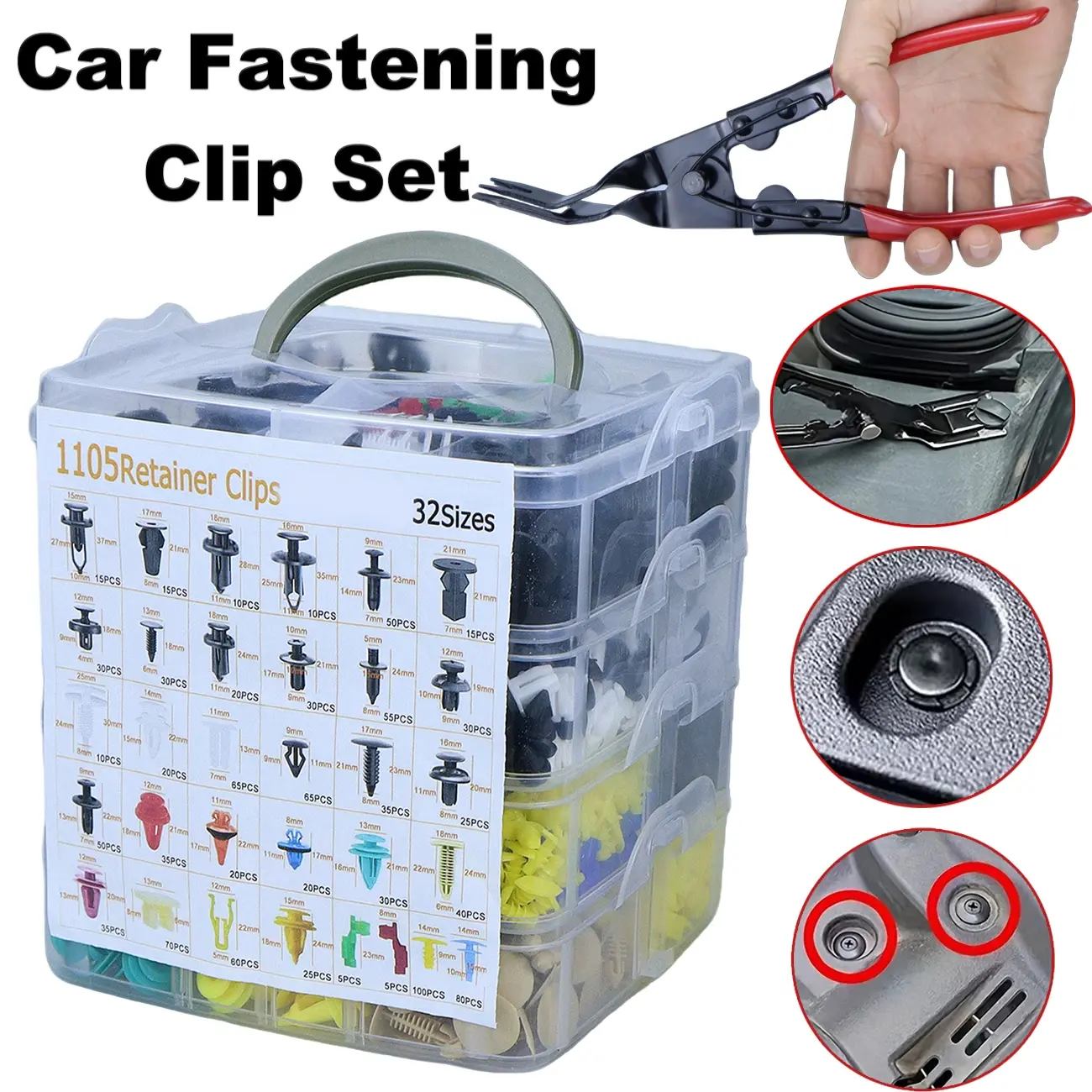 1106pcs car bumper fixing clip set, durable plastic rivet fastener with car disassembly tool clip, car sales rivet set, suitable for car bumper door trim panel maintenance fixing parts