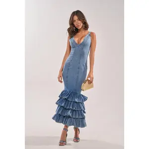 MAIN ONE DENIM RUFFLE MAXI DRESS