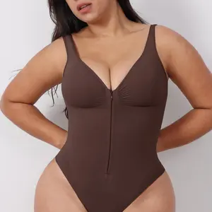 SHAPUM Brown Fajas Colombianas Shapewear | Tummy Control Butt Lifter Full Body Shaper Zipper Crotch Stretch Comfortable