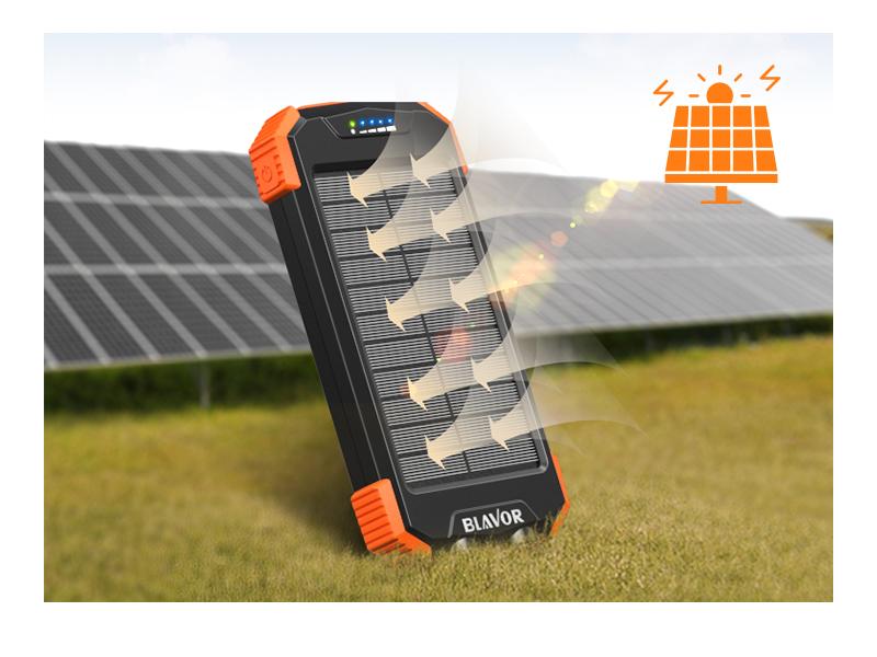 BLAVOR Solar Charger Power Bank, Portable Wireless Charger with 20W Fast Charging, USB-C Function, Dual Flashlight for Camping