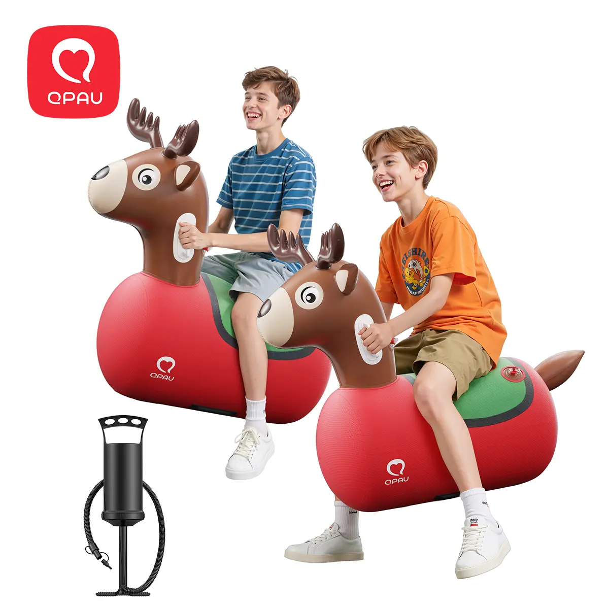 QPAU 1/2 PCS Large Christmas Inflatable Reindeer Hopper Bounce Toy, 250lbs High-Capacity Ride-On for Ages 5+ & Adults, Soft Independent Material Cover, Manual Pump, Durable Puncture-Resistant Family Party Gift homeessentials, back to school