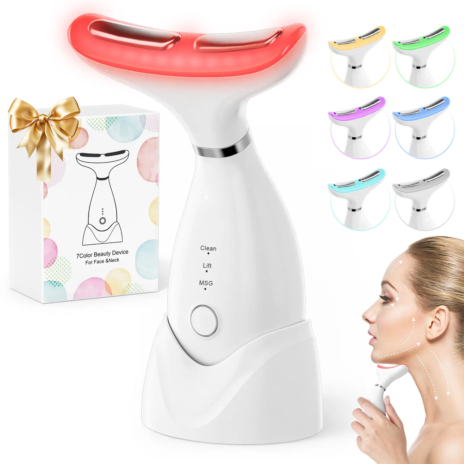 Fisioterapia facial con luz roja mejorada de 7 colores, levantamiento y modelado, masajeador de cuello de belleza para el hogar, cuidado completo de la columna cervical eléctrica