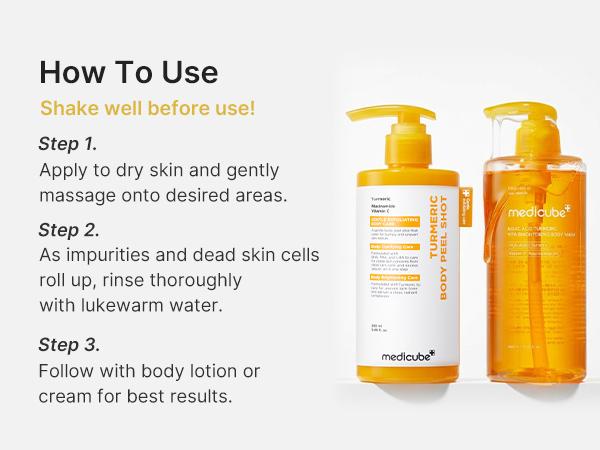[medicube] Kojic Acid Turmeric Peel Shot Duo For Face & Body | Brightening Reset Gentle Exfoliating Serum with BHA, LHA & PHA for Dead Skin Cells, Blackheads & Excess Sebum | For Dull, Rough & Troubled Skin