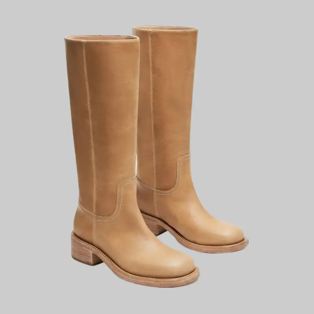 Women's Casual Stacked Heel Mid Calf Boots, Minimalist Western Boots for Daily Fall Wear