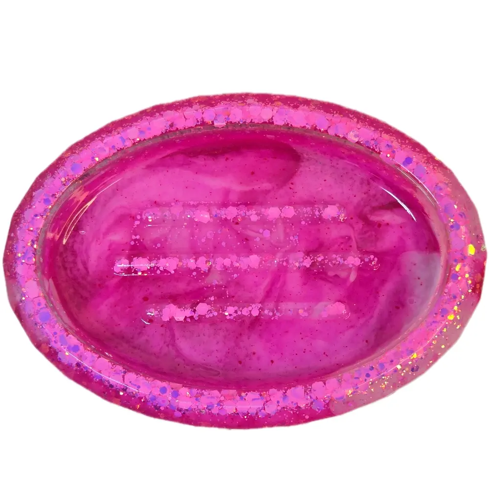 Pink Glitter & White Oval Soap Dish. Epoxy Resin Soap Dish. Glam Glitter Soap Holder.  Bathroom Decor